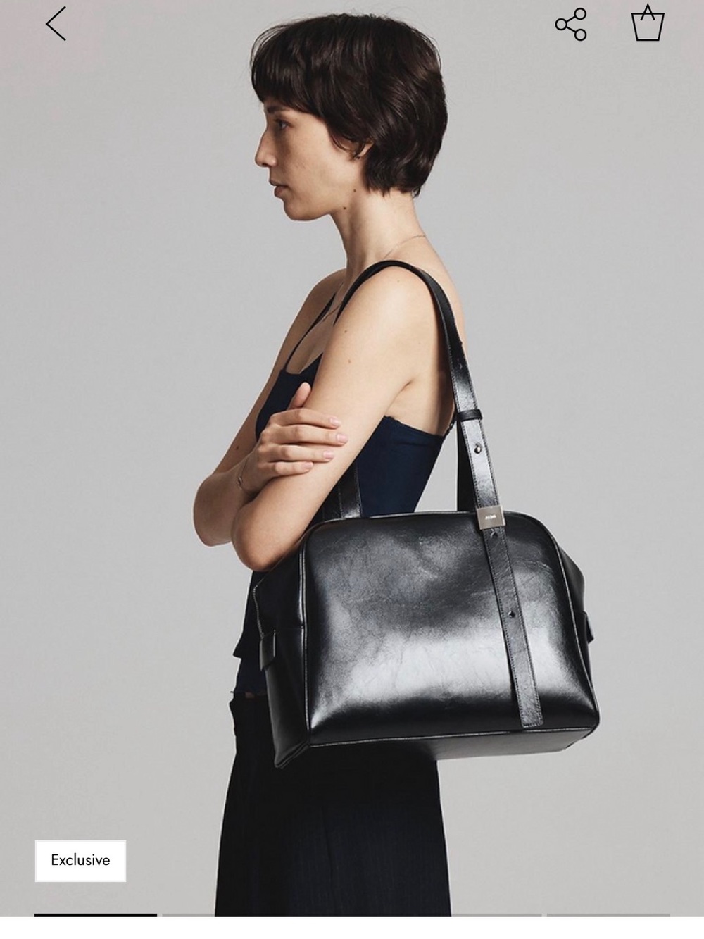 Ahni Boston Sleek Black Leather Shoulder Bag